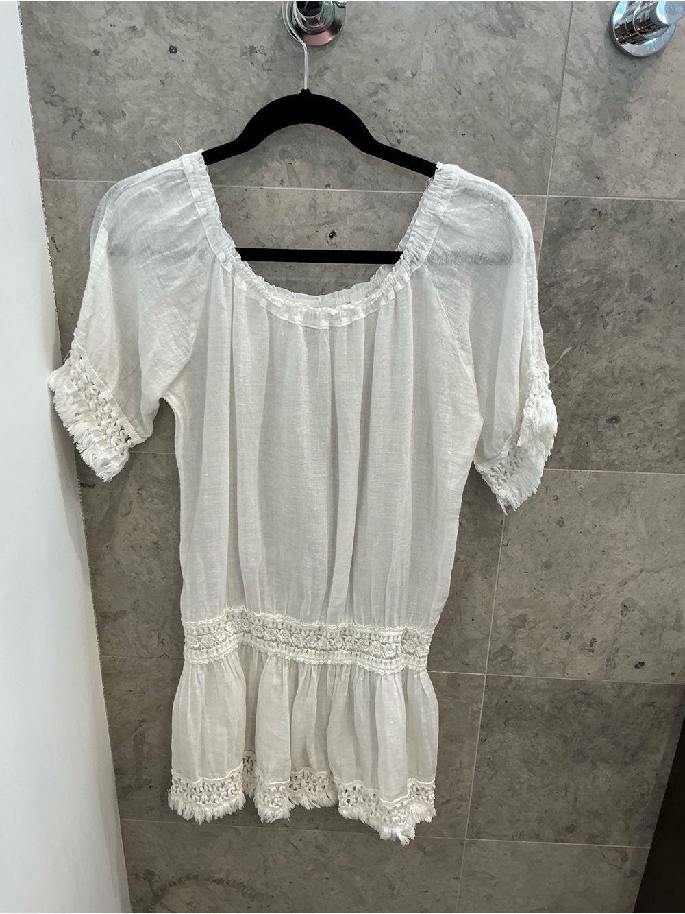 Boho White Cotton Tunic with Crochet Details